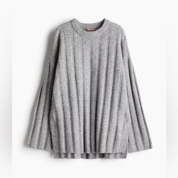 H&M Sweaters - H&M Women’s Wool Blend Ribbed Mock Neck Sweater Gray Size XXL Oversized Cozy